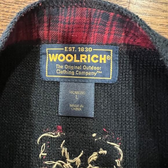 VTG 90s Woolrich Winter Scene Vest Womens L Black Cottage Primitive Barn Snow - Picture 3 of 8